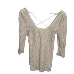 Free People Intimately Lace Cream 3/4 sleeve Square Neck Top W1455 Sz M